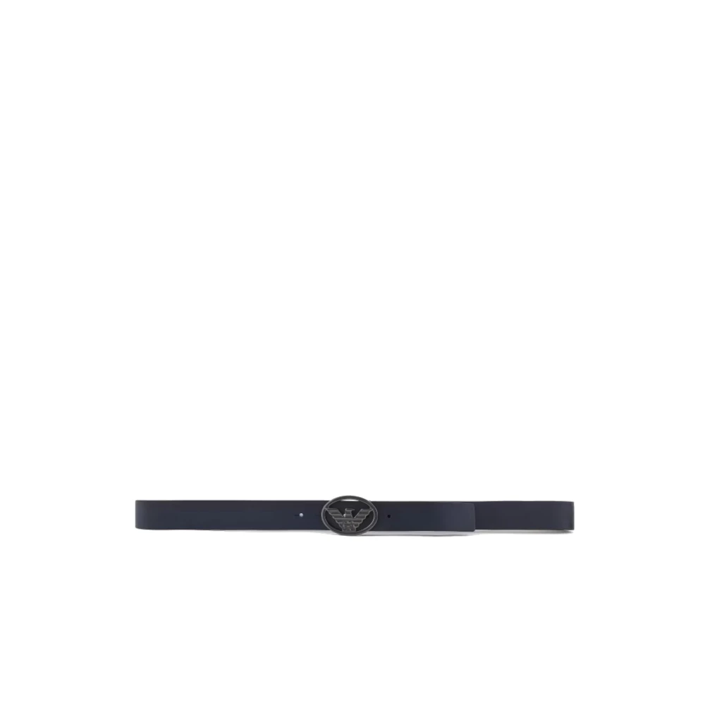 Emporio Armani Blauwe leren riem met metalen adelaarsplaat Blue Heren