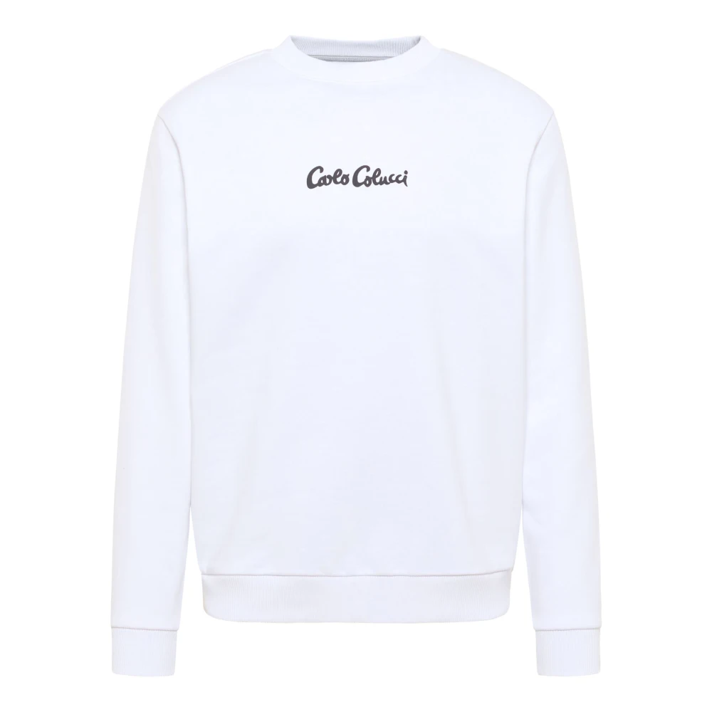 Carlo colucci Katoenen Sweater met Logo Print White Heren