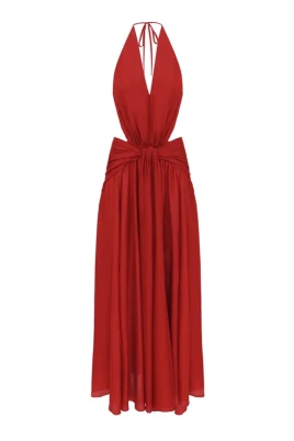 Indra Plunge Halter Maxi Dress