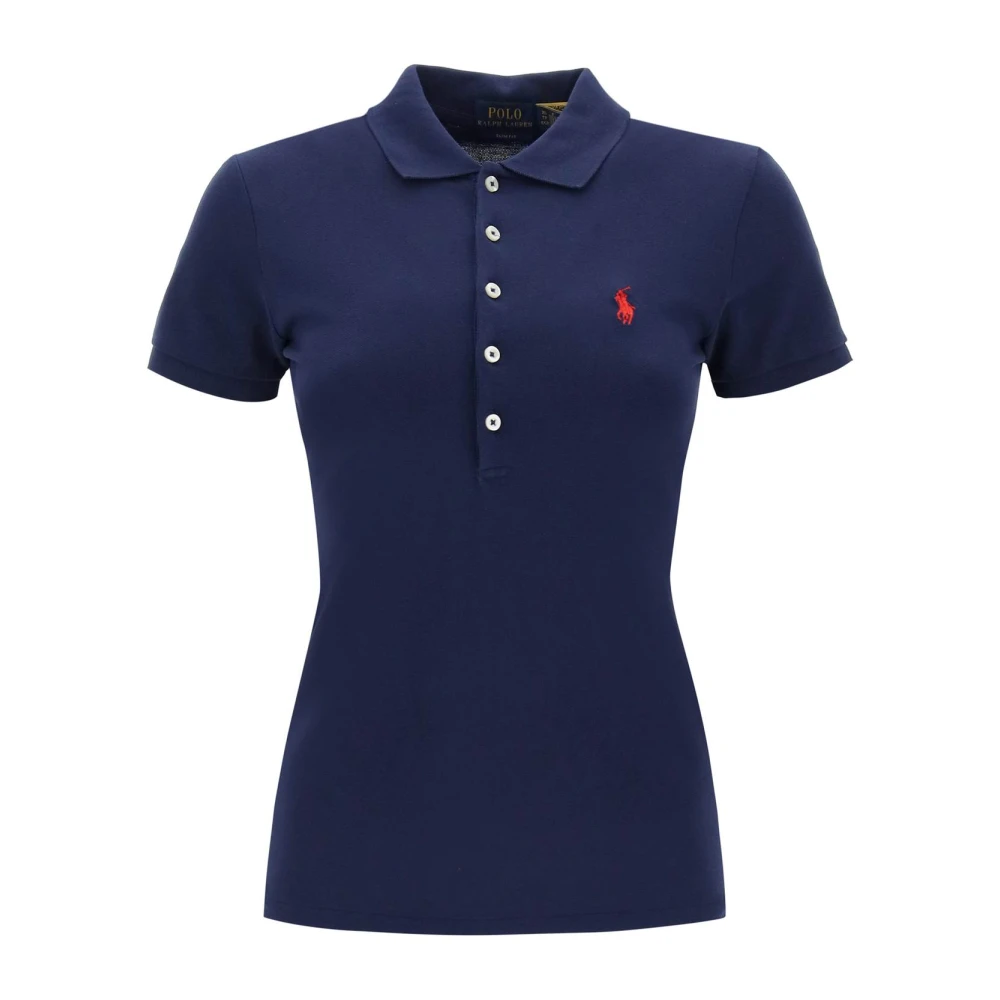 Polo Ralph Lauren Slim Fit Polo Shirt met Vijf Knopen Blue Dames