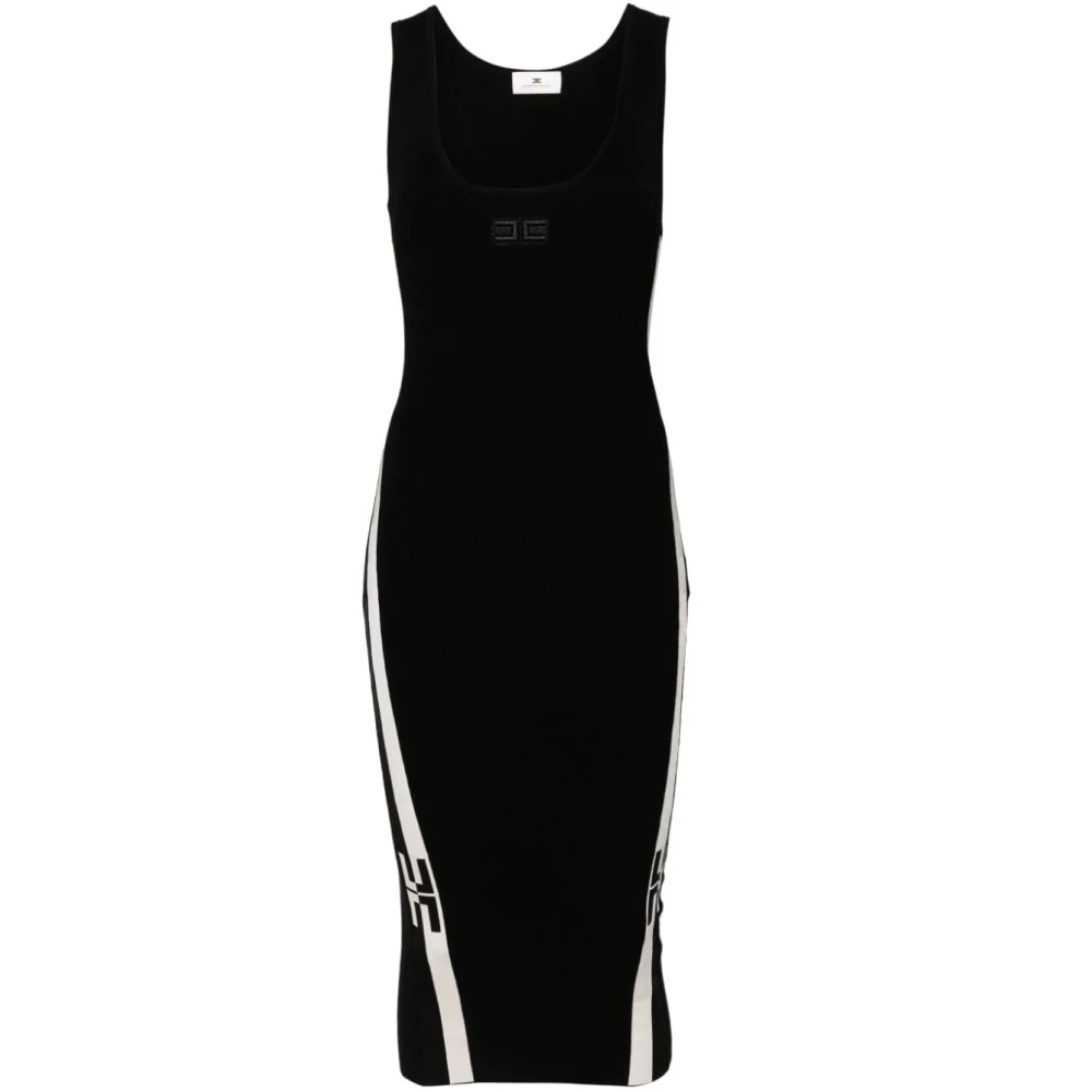 Elisabetta Franchi Elegante Nero E Bianco Jurk Black Dames