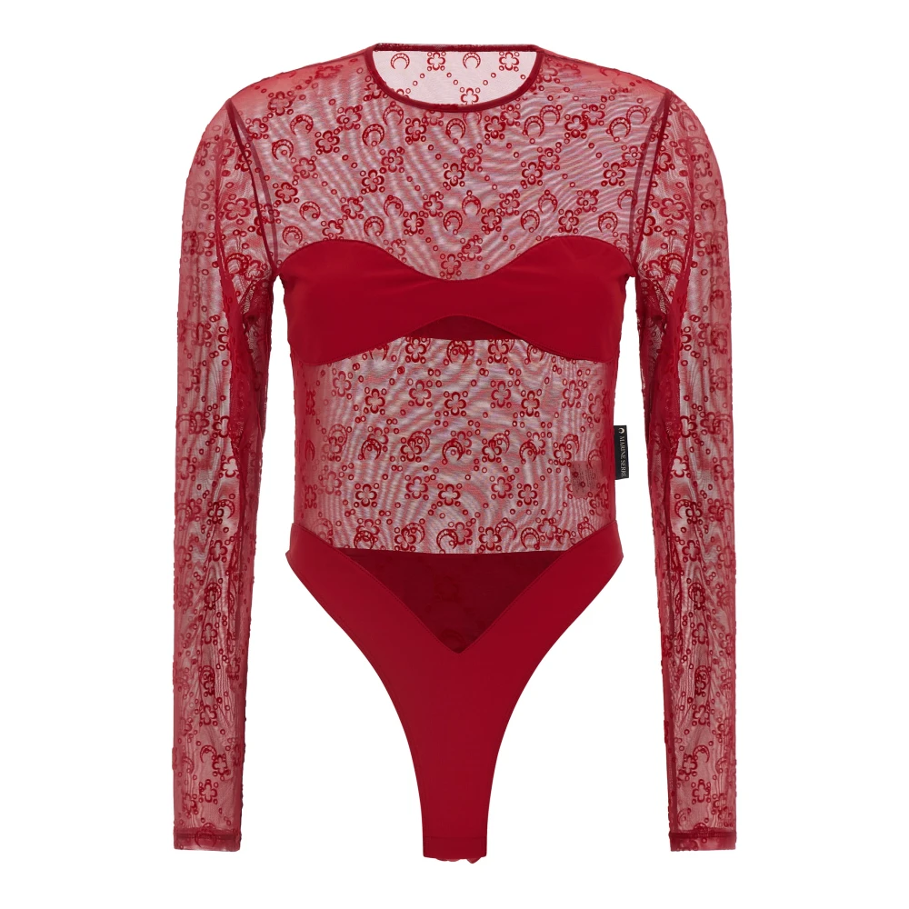 Marine Serre Women's Red Full-Body, Xs, Moonogram Mesh Flock Bodysuit