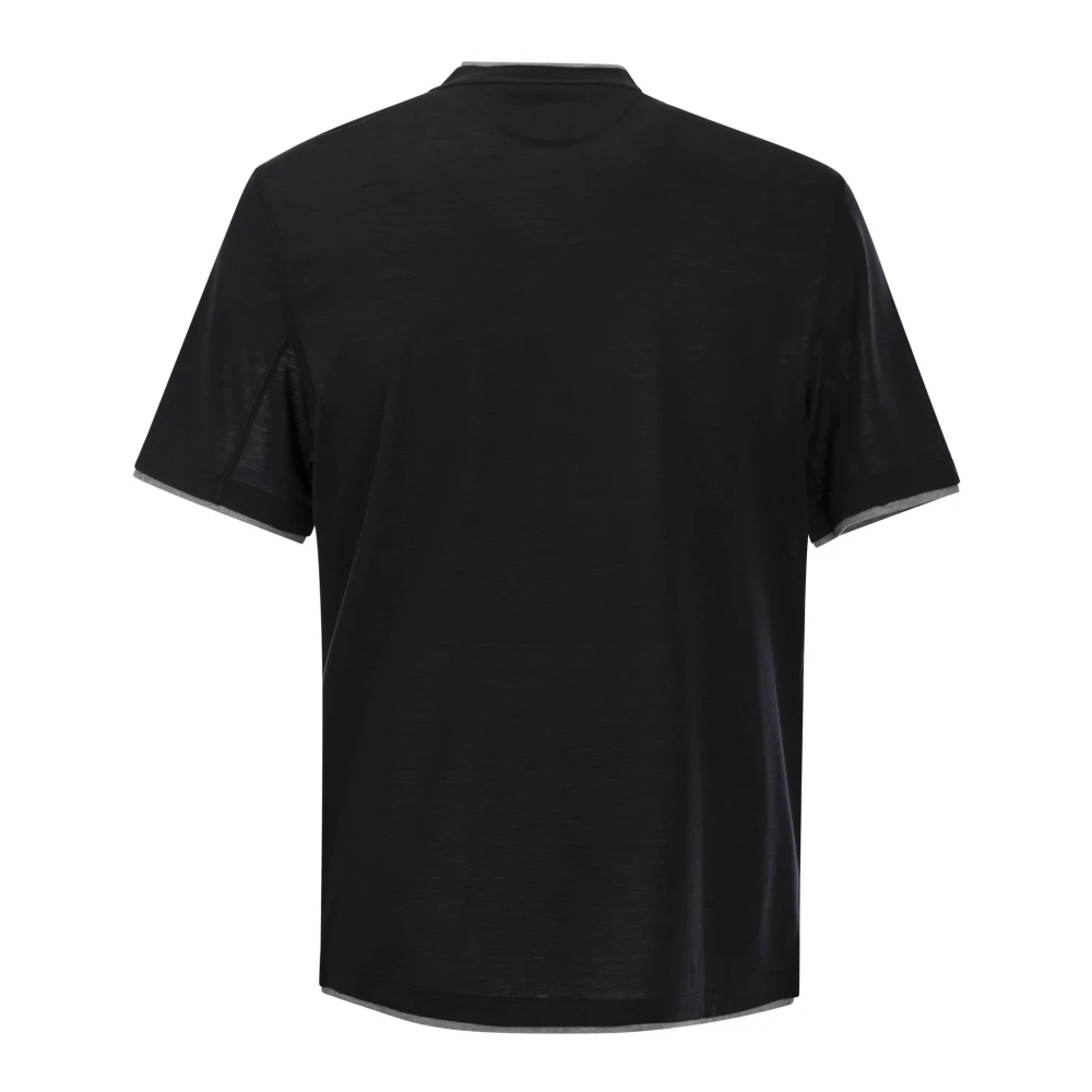 BRUNELLO CUCINELLI Zijden en katoenen T-shirt met kleurcontrast Black Heren