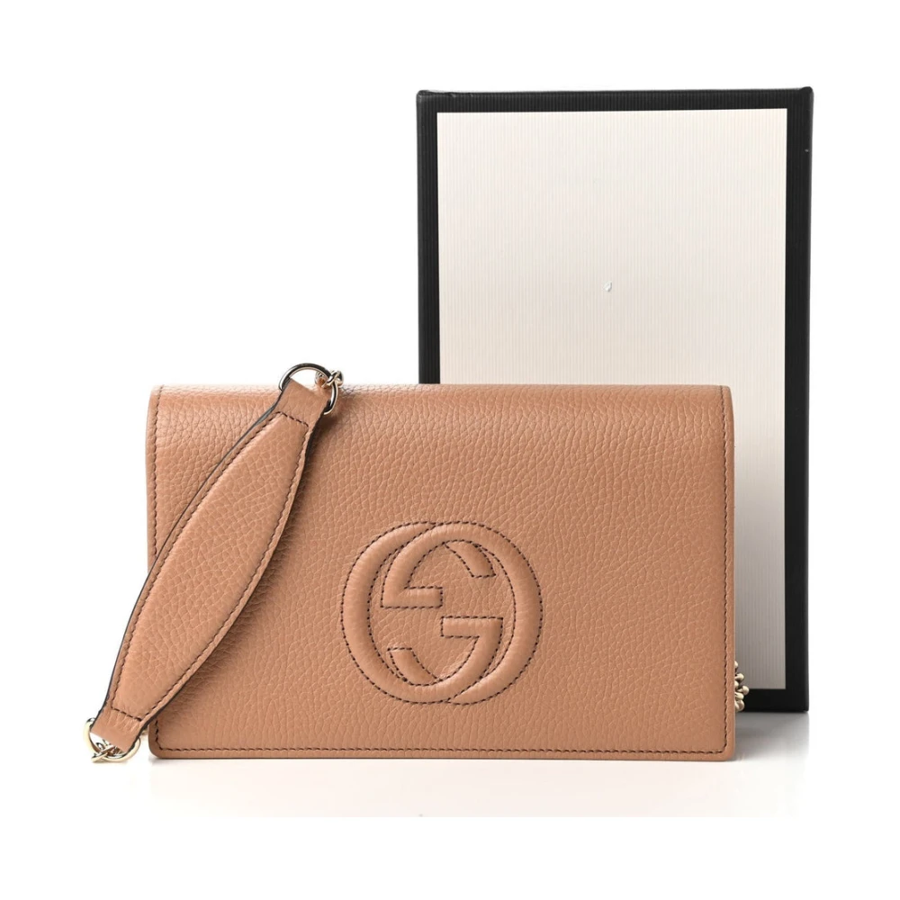 Gucci Soho Leather Wallet On Chain Clutch Crossbody Beige Dames
