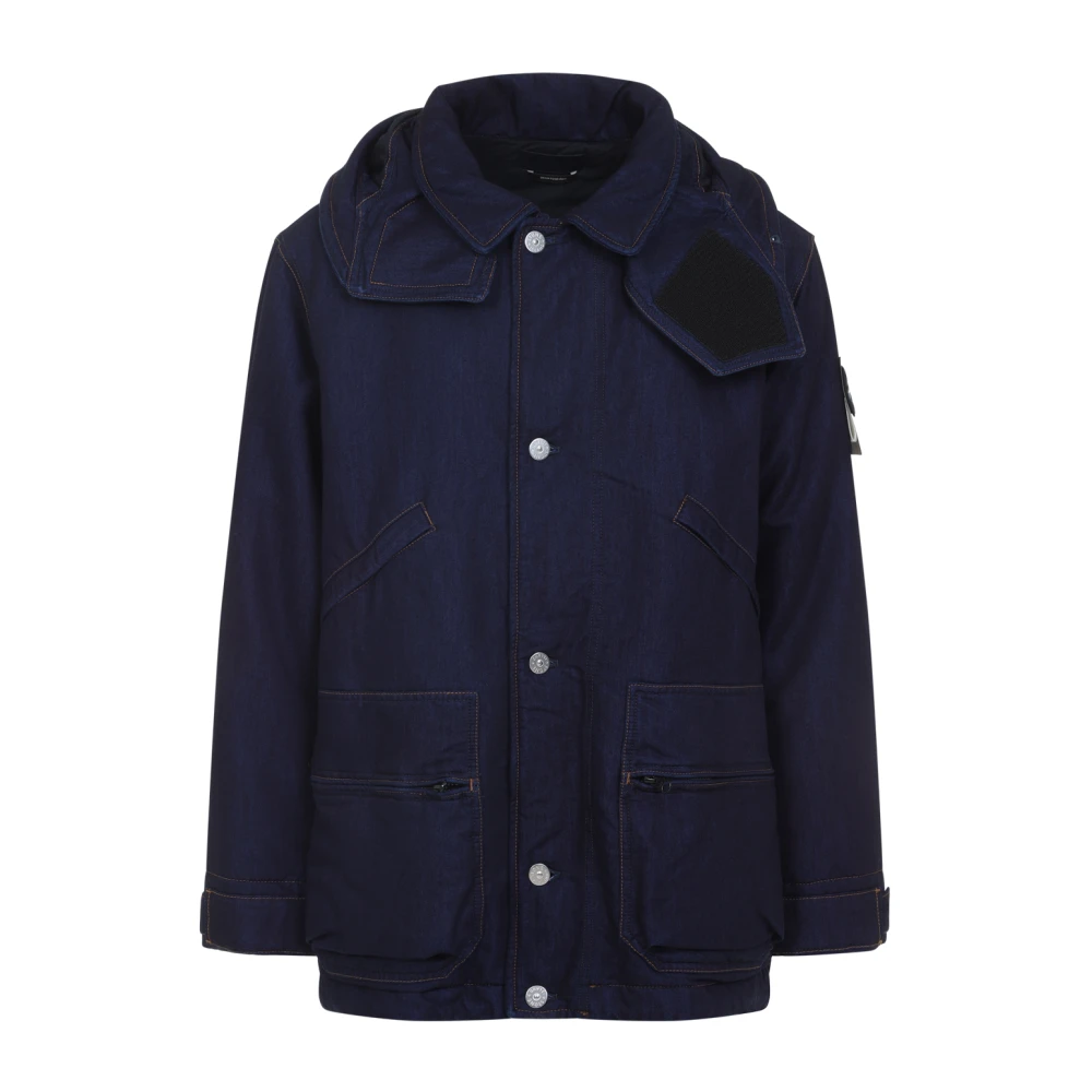 Stone Island Blue Denim Hooded Short Parka Jacket - Male - Denim Jackets - M - Jackets