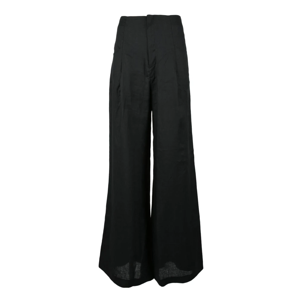Nineminutes Wijde Linnen Broek Black Dames