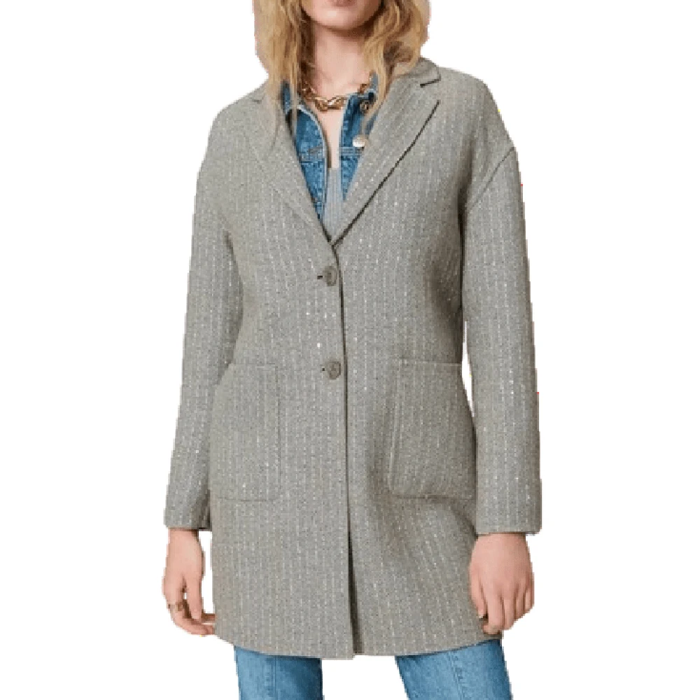 Twinset Grijze Pailletten Dubbel Doek Jas Gray Dames