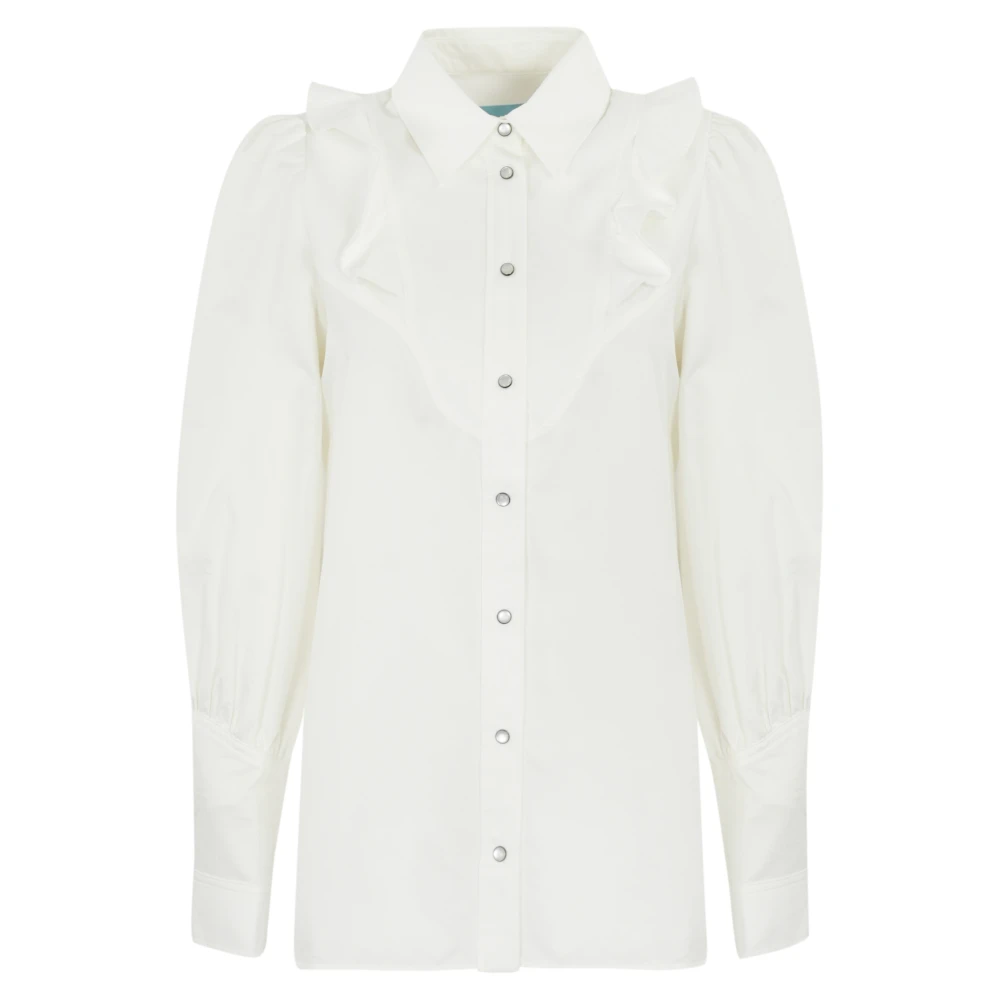 Max Mara Weekend Witte Katoenen Blouse Ruches Lange Mouwen White Dames