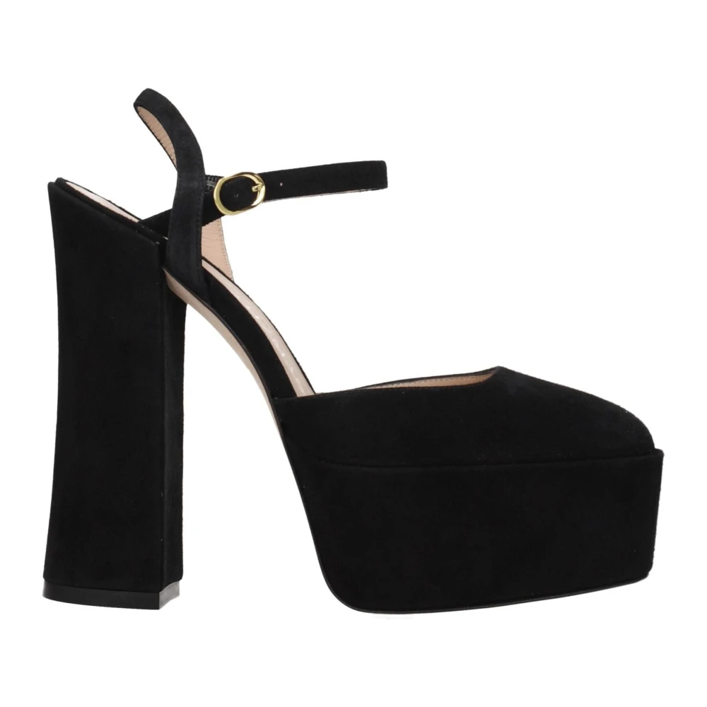Stuart Weitzman Women's Black Leather Platform Sandals