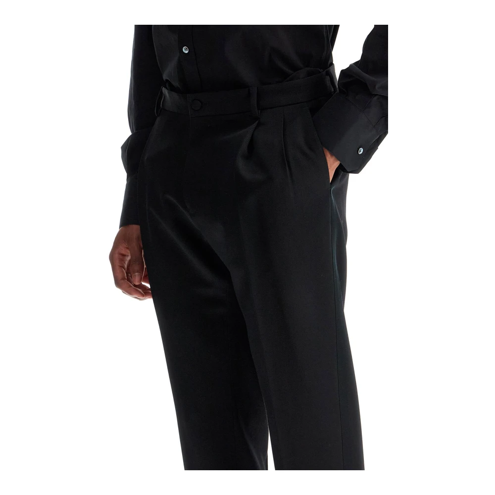 Dolce & Gabbana Wollen Gabardine Smokingbroek met Satijn Black Heren