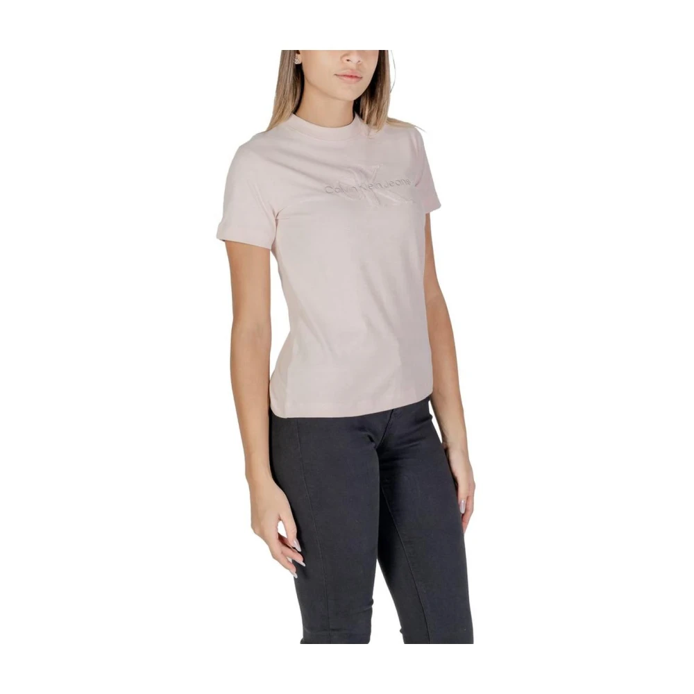 Calvin Klein Jeans Roze Katoenen Logo Tee Crew Neck Pink Dames
