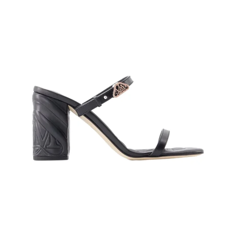Alexander Mcqueen Women's Black Heeled Mules, 4 Uk, Leather Heels