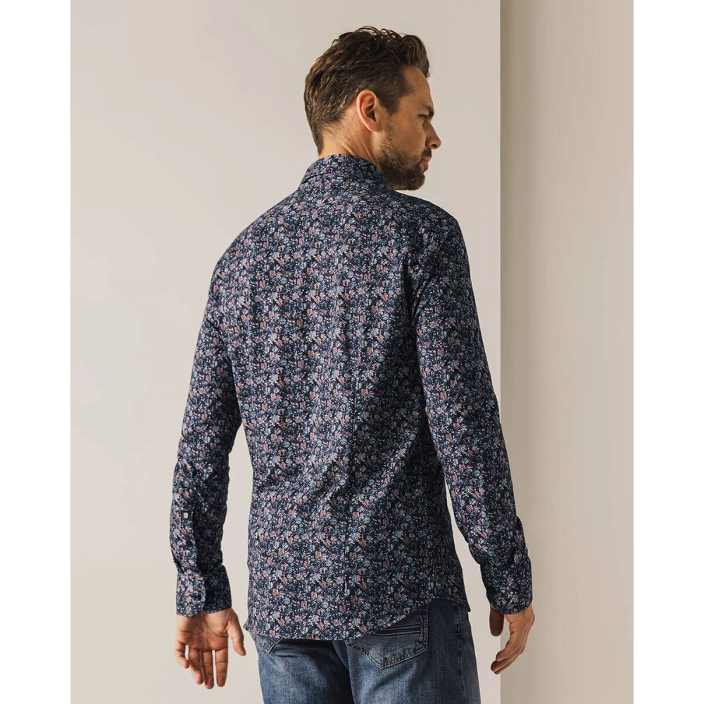 State of Art Print Knitt Overhemd Lange Mouw Blue Heren