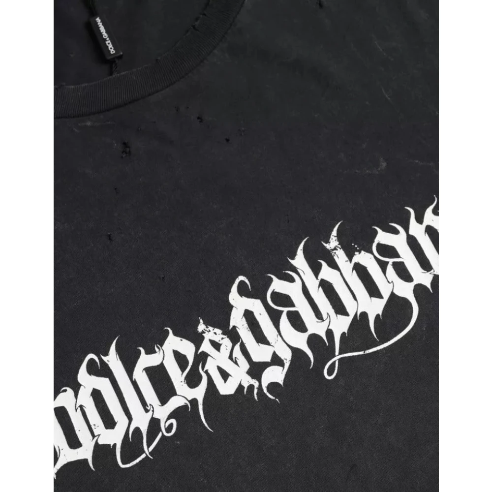 Dolce & Gabbana Zwart Bedrukt Katoenen T-Shirt Black Heren