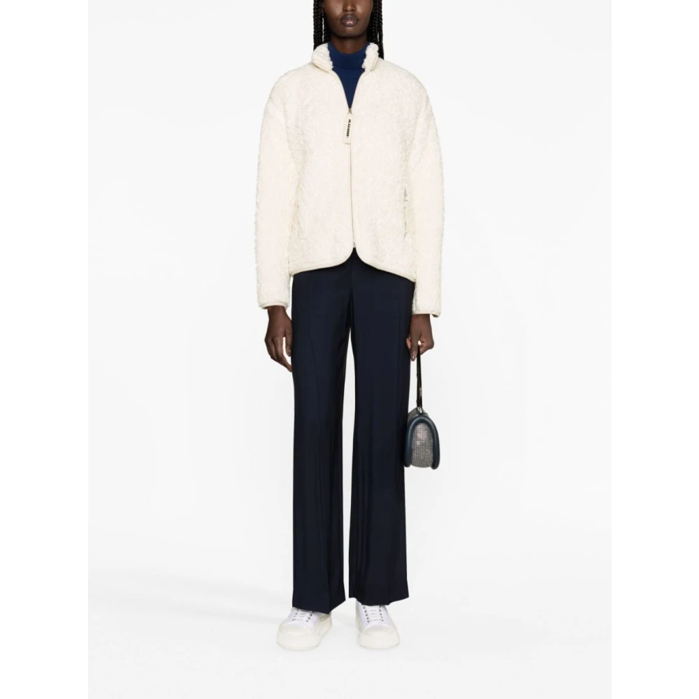 Jil Sander Shearling Zip Sweater Ivory Jersey Trim White Dames