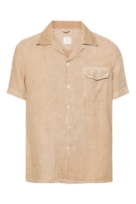 chemise-casual-en-lin-manches-courtes-beige