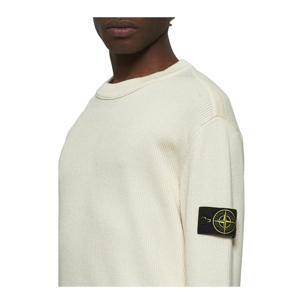 Stone Island Geribbelde Crewneck Katoenen Trui Ivoor White Heren