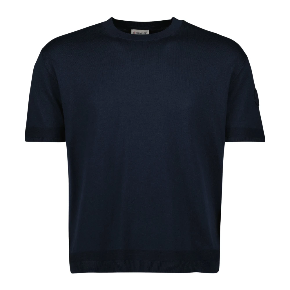 Moncler Blue Round-Neck Knitwear, Male, M, Silk & Cotton Knit T-Shirt