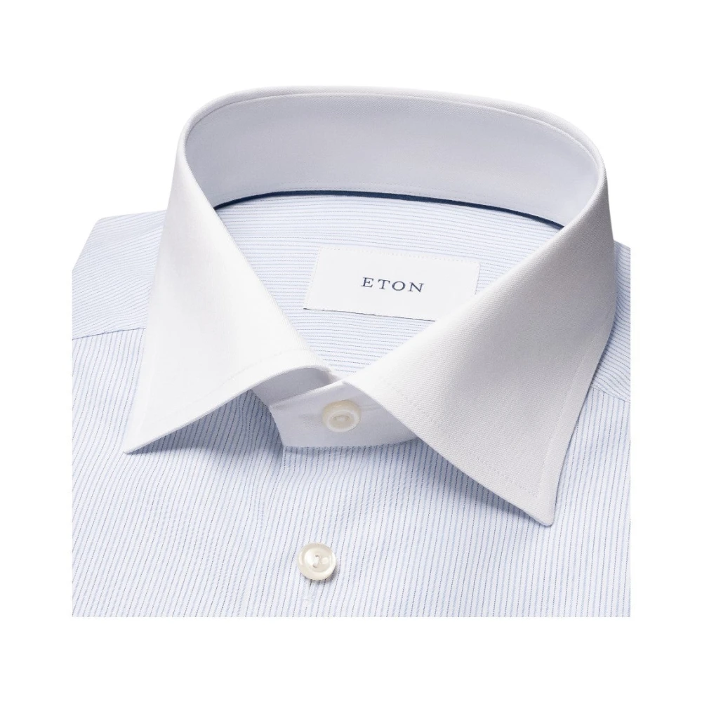 Eton Slim Fit Katoenen Overhemd met Witte Kraag Blue Heren