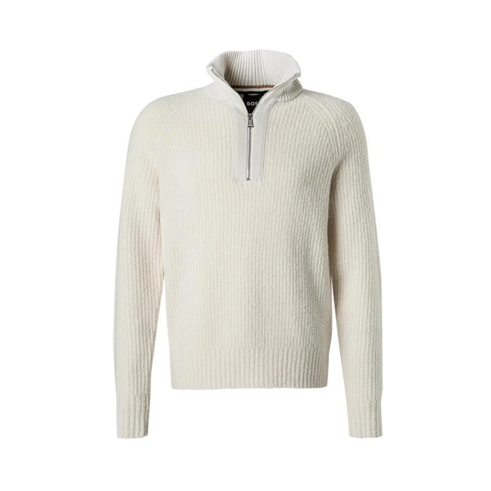 Boss Half Zip wollen trui Ebrezzo White Heren