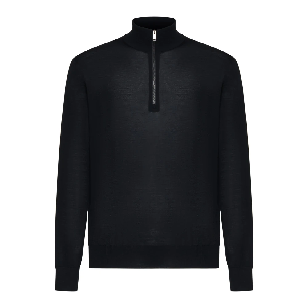 Ermenegildo Zegna Zwarte Wol Zip-Up Mock Sweater Black Heren