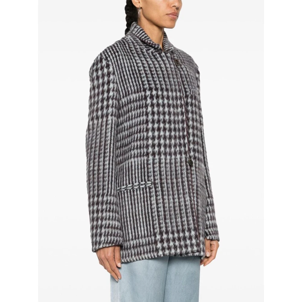 Forte Houndstooth Wollen Jas Blauw Bruin Gray Dames
