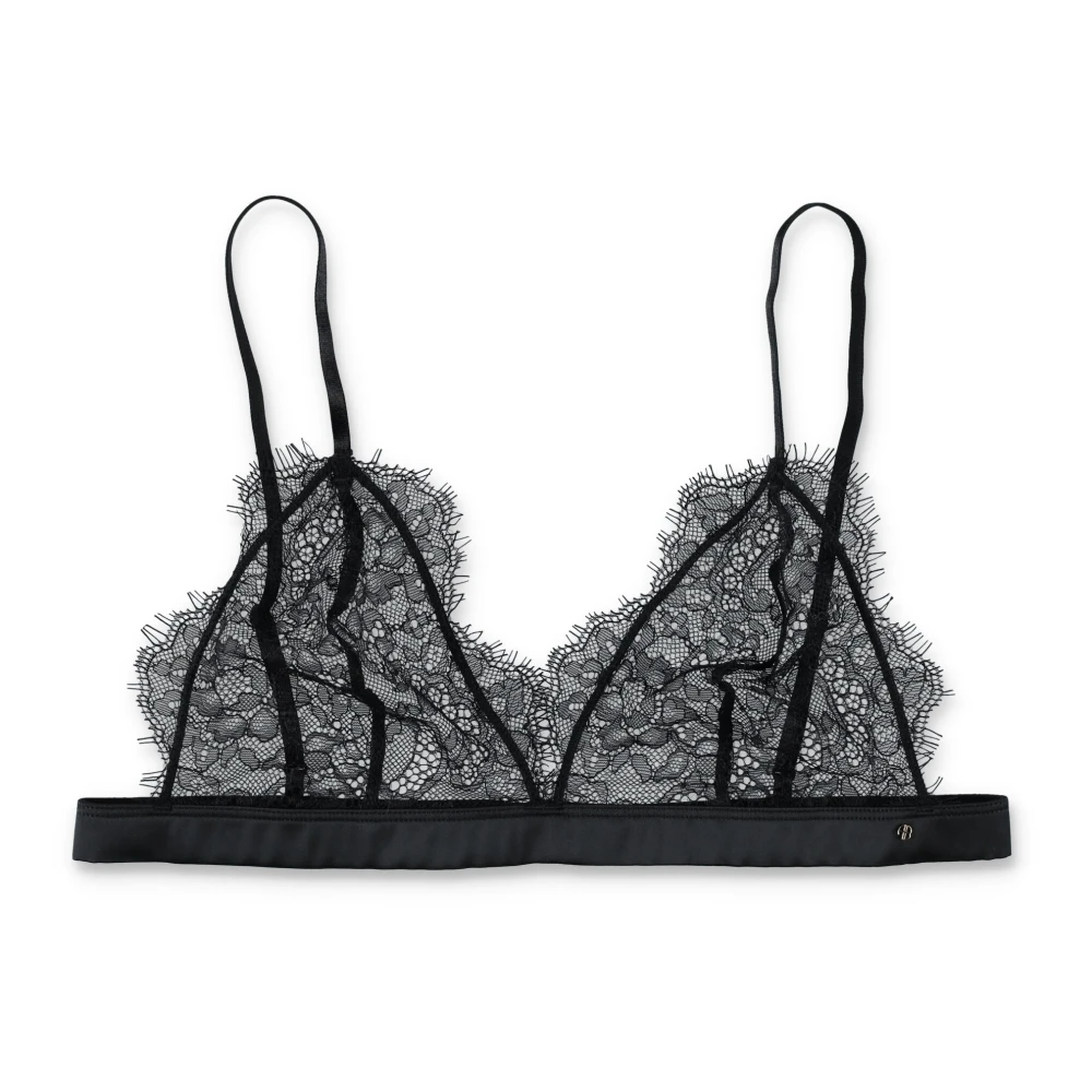 Anine Bing Delicate Kant Triangle Bralette met Logo Black Dames