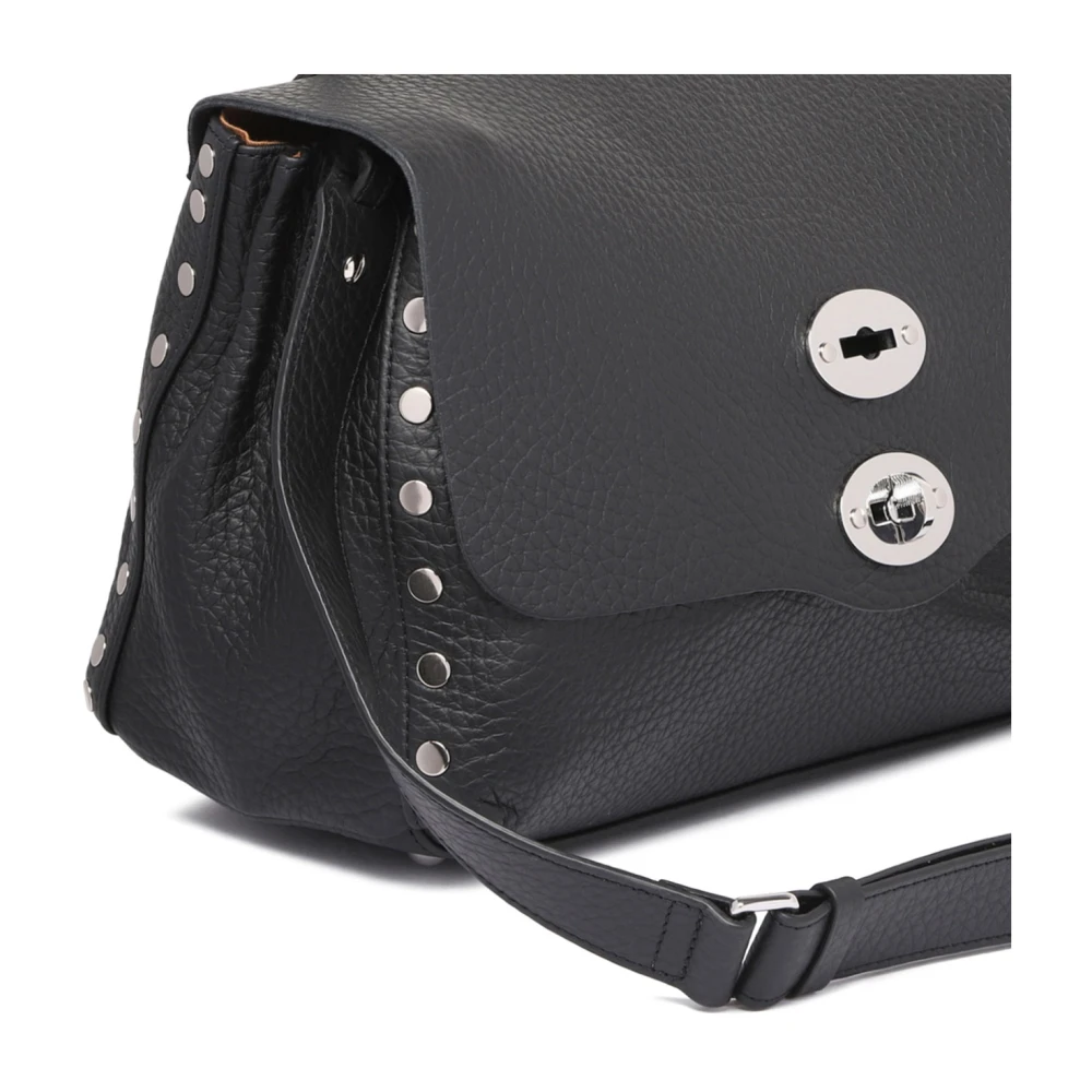 Zanellato Zwarte leren schoudertas Black Dames