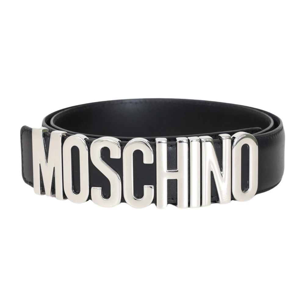 Moschino Zwart Leren Riem met Logogesp Black Unisex