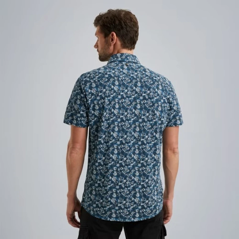 PME Legend Overhemd- PME S S Shirt Print ON Jersey Slub Pique Blue Heren