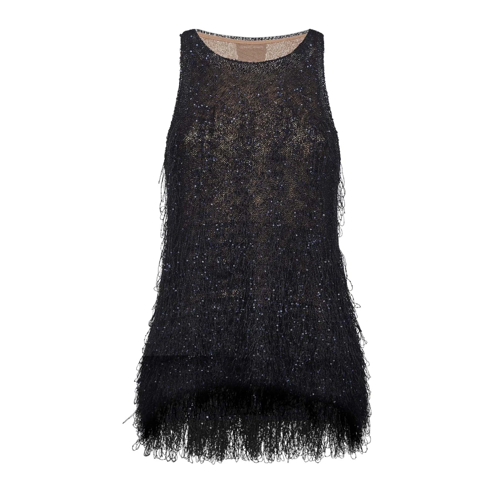 Giorgio Armani Donna Blu - Top In Jersey Lurex Con Frange - Tops - L