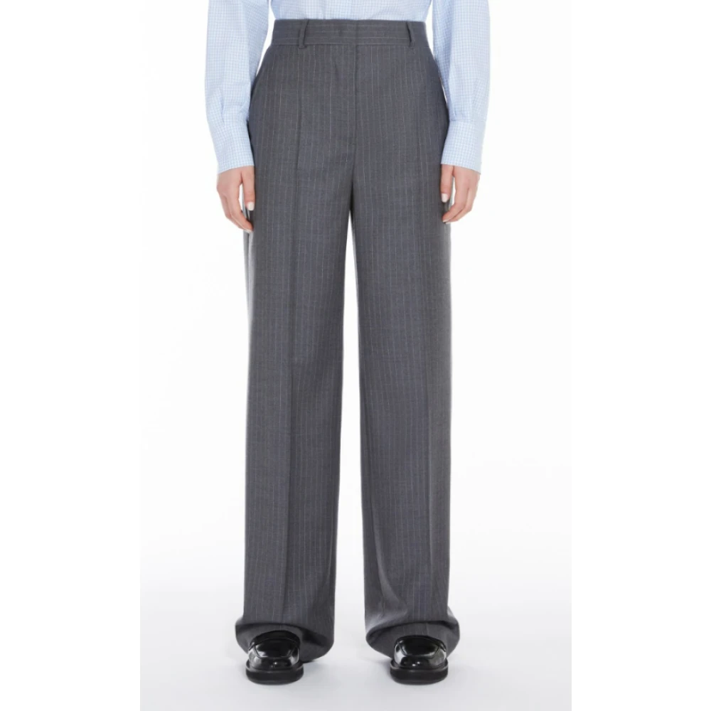 Max Mara Grijze Wolflanel Straight-Cut Broek Gray Dames