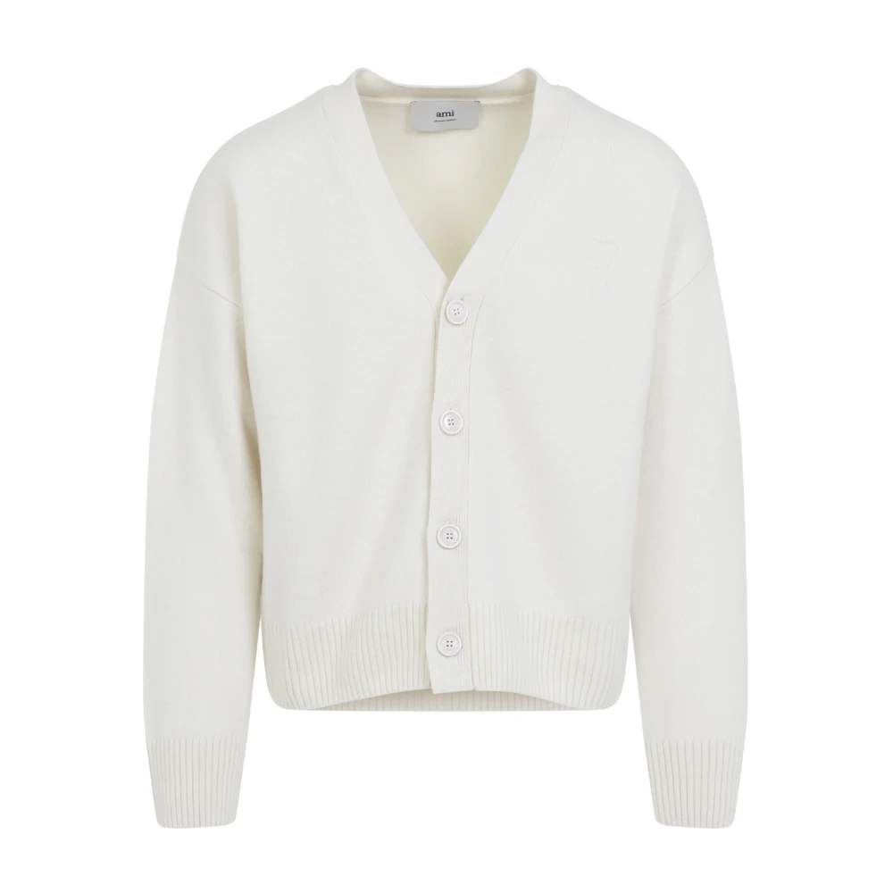 Ami Paris Men's White De Coeur Cardigan