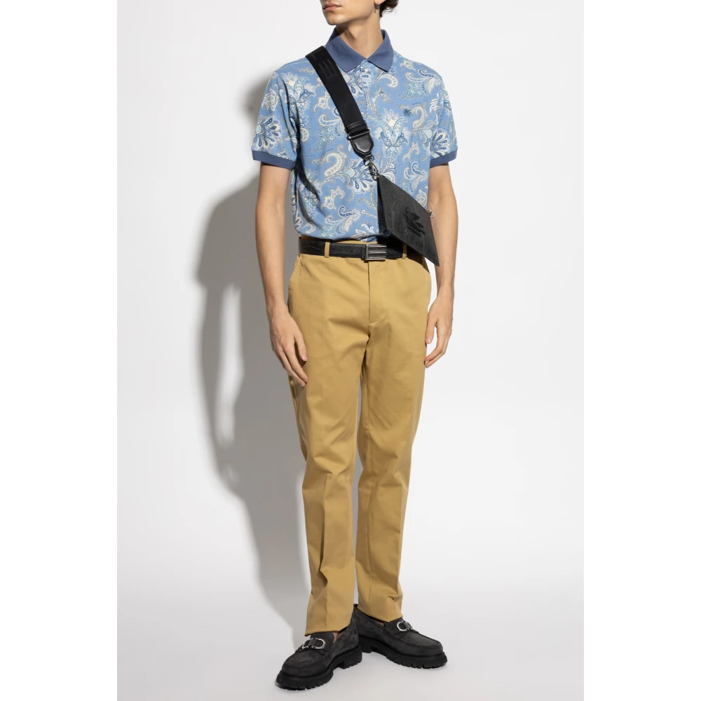 ETRO Katoenen poloshirt met decoratief patroon Blue Heren