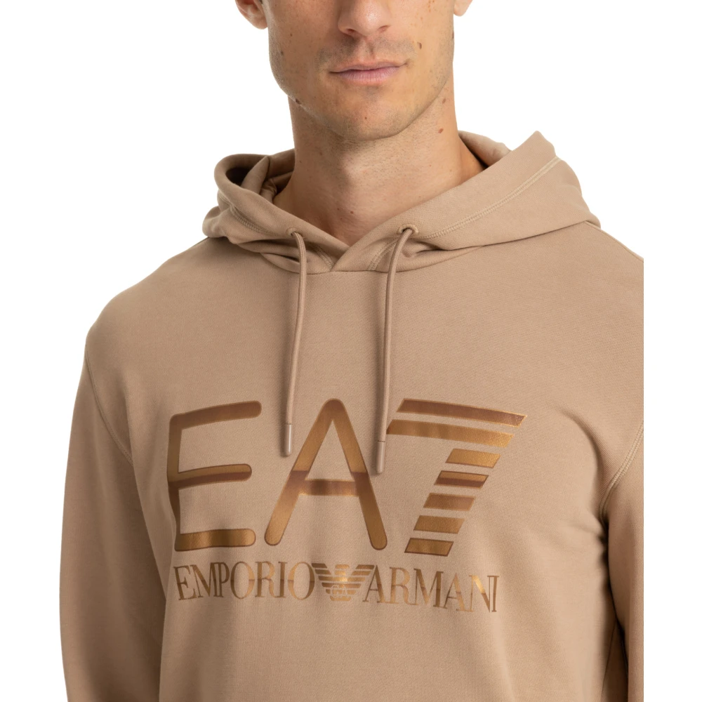 Emporio Armani EA7 Trekkoord Patroon Logo Zak Hoodie Beige Heren