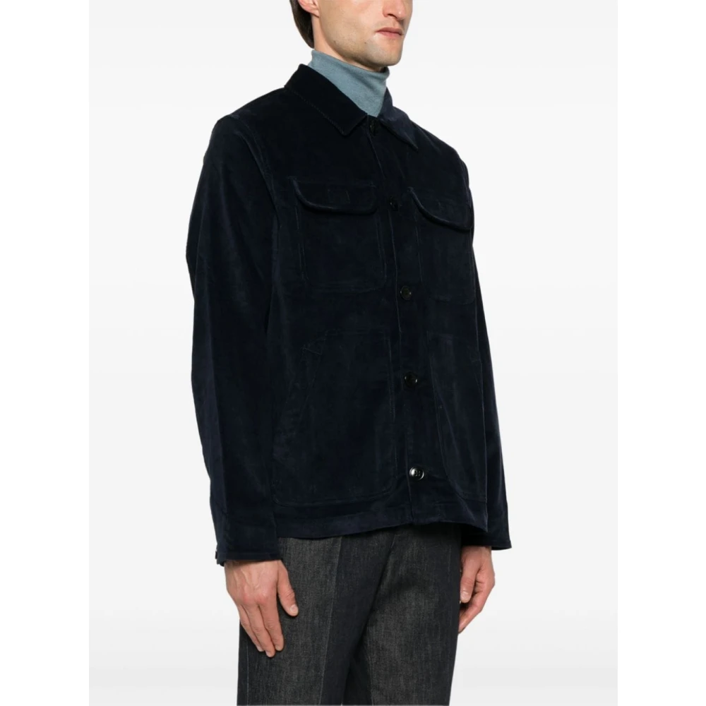 PS By Paul Smith Blauw Fluweel Ribkatoenen Jas Blue Heren