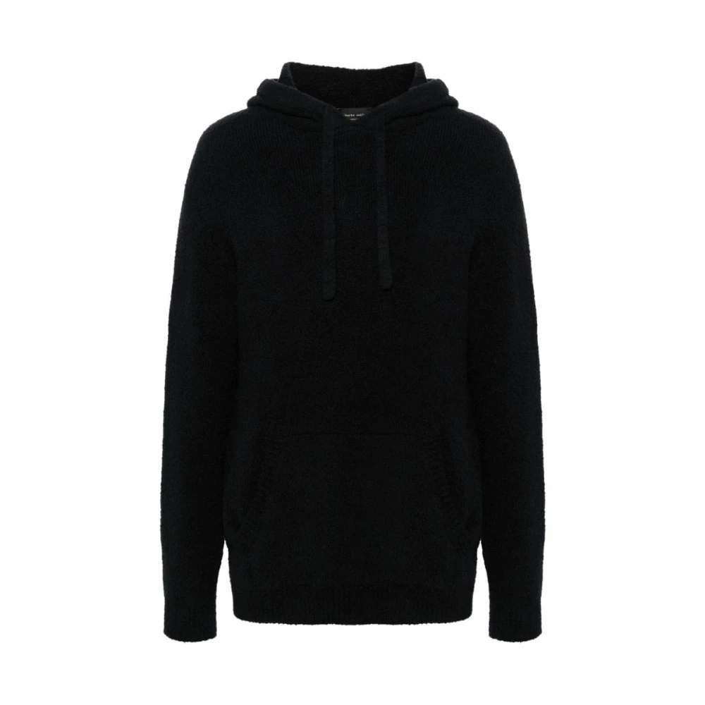 Roberto Collina Zwarte Bouclé Gebreide Hoodie Trui Black Heren