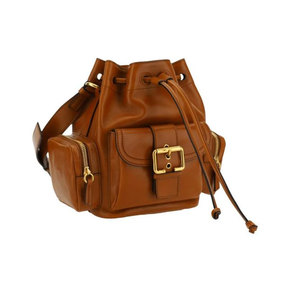 Chloé Leren camerabucketbag met meerdere zakken Brown Dames