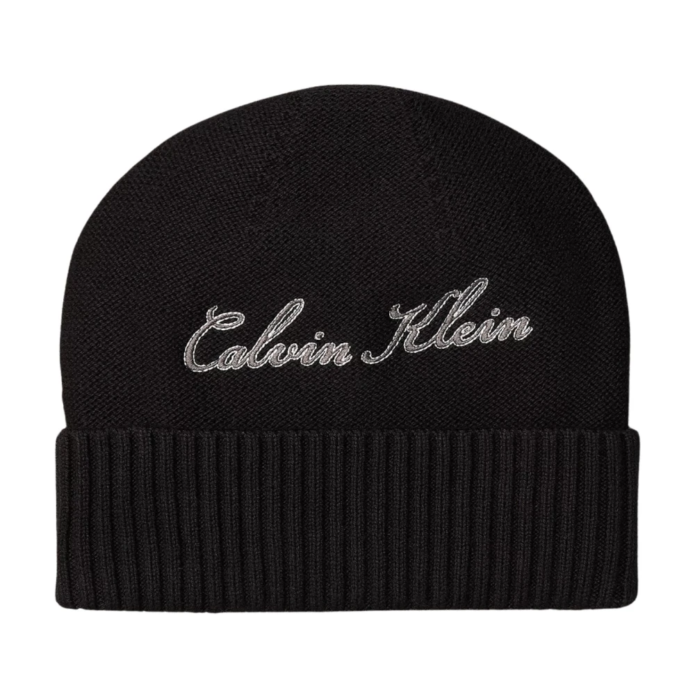 Calvin Klein Scripted Logo Cotton Beanie - Female - Accessories - Black - One Size - Accessories