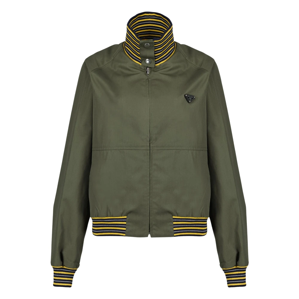 Prada Women's Green Bomber Jackets, Xs, Poplin Turtleneck Jacket