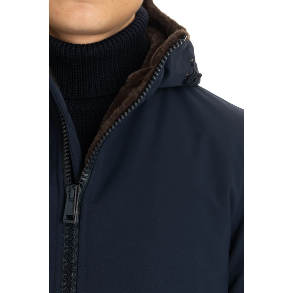 Herno Blauwe Parka met Verstelbare Capuchon Blue Heren