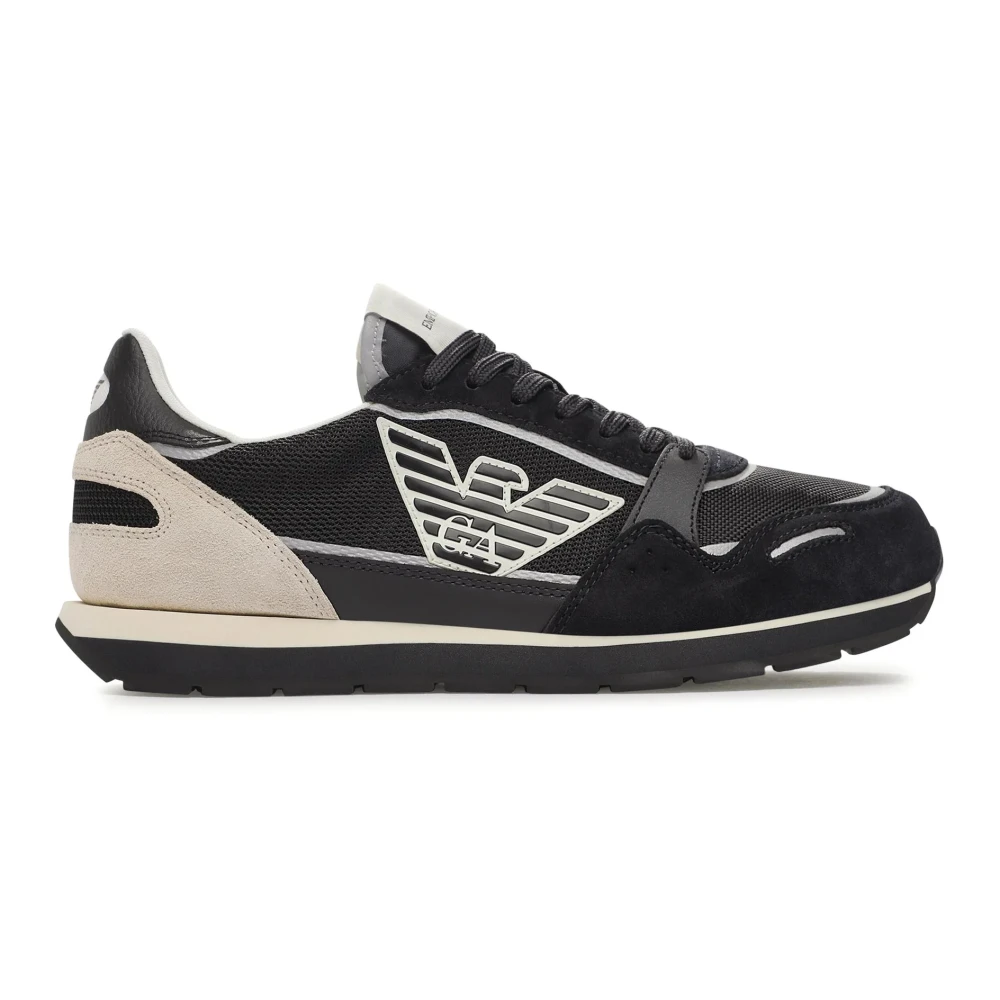 Emporio Armani Men's Blue Sneakers, 9 Uk, Panelled Low-Top Trainers