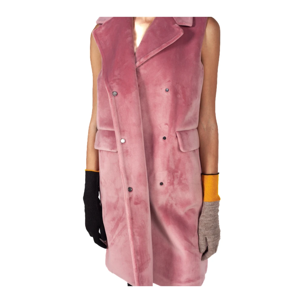 RRD Velvet Neo Mouwloze Double-Breasted Lange Jas Pink Dames