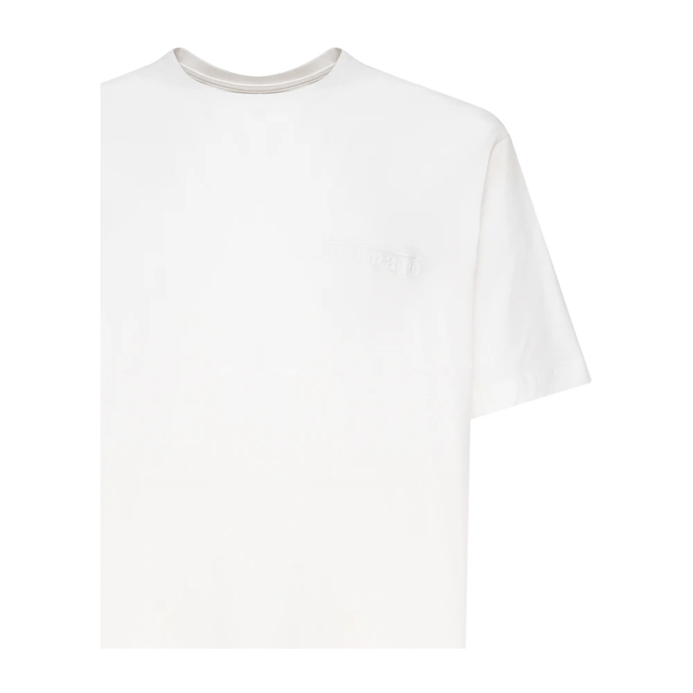 Ferrari Witte Katoenen T-shirt met Zijlogo White Heren