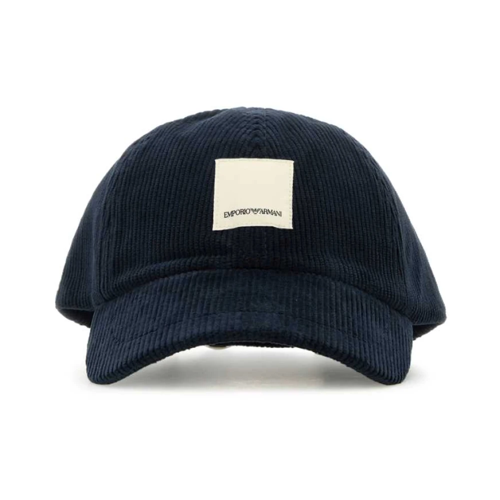 Emporio Armani Blauwe Corduroy Baseball Cap Blue Heren