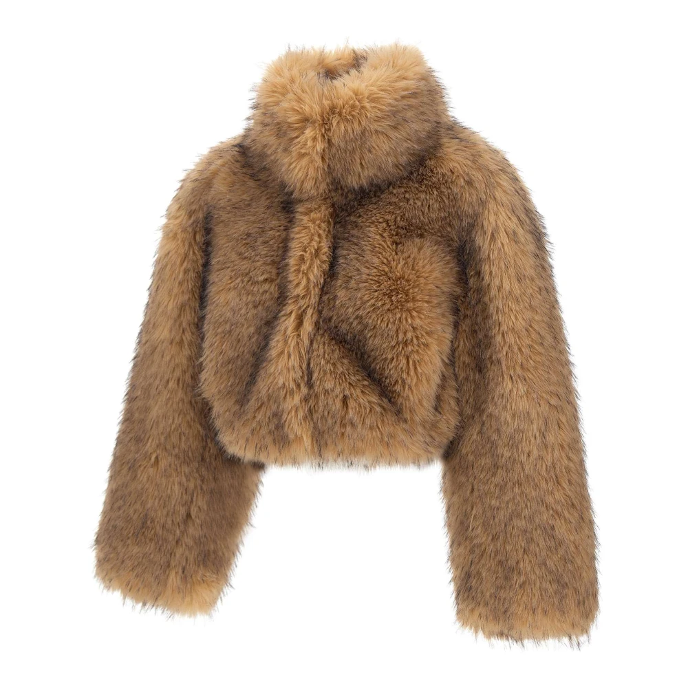 Rotate Birger Christensen , Faux Fur & Shearling Jackets, Female, Brown, S/M, Faux Fur Crop Jacket