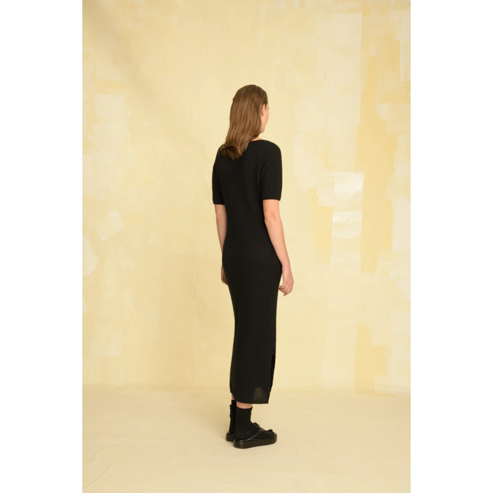 Cortana Diandra jurk in baby alpaca kasjmier en zijde zwart Black Dames