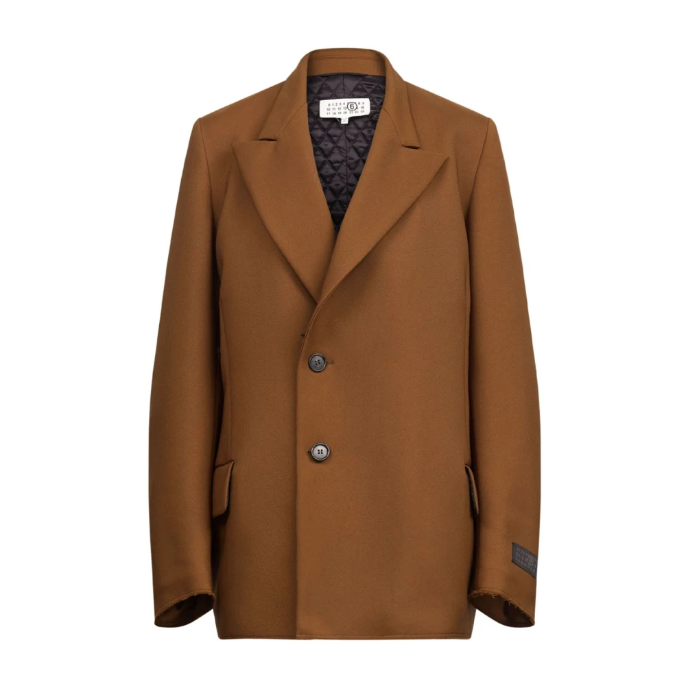 Mm6 Maison Margiela Women's Brown Blazers,, Coats With Logo Patch 2XS