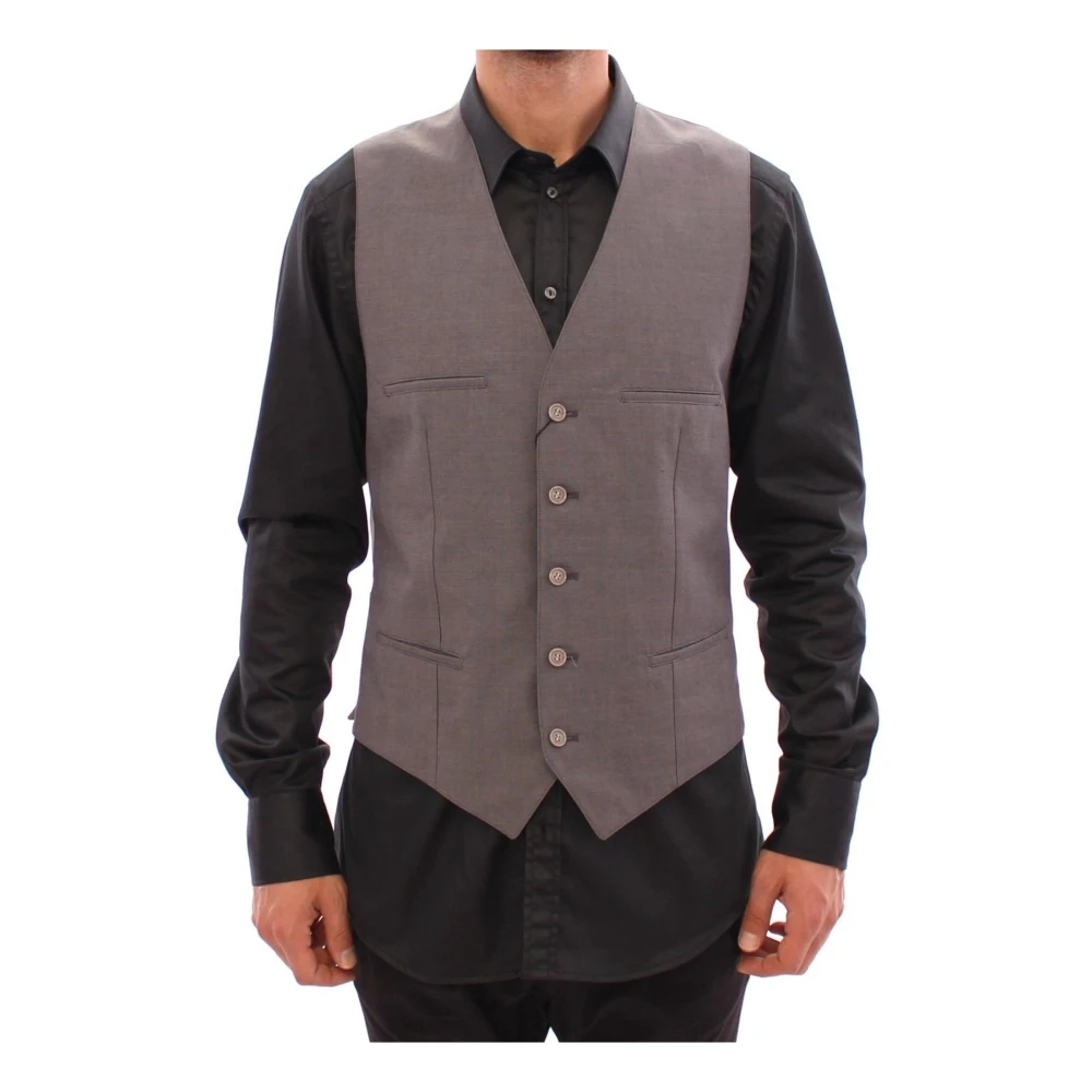 Dolce & Gabbana Gray Cotton Slim Fit Button Front Dress Vest Gray, Herr