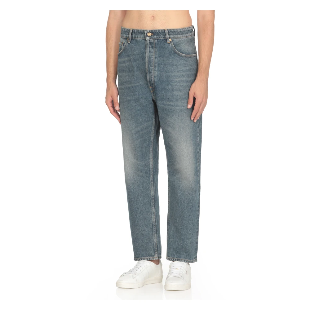 Golden Goose Blauwe katoenen jeans met iconische sterren Blue Heren
